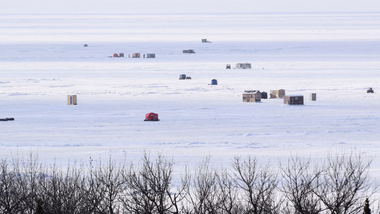 The cold weather spurred ice fishers to stake out spots on Upper Red Lake in Minnesota.