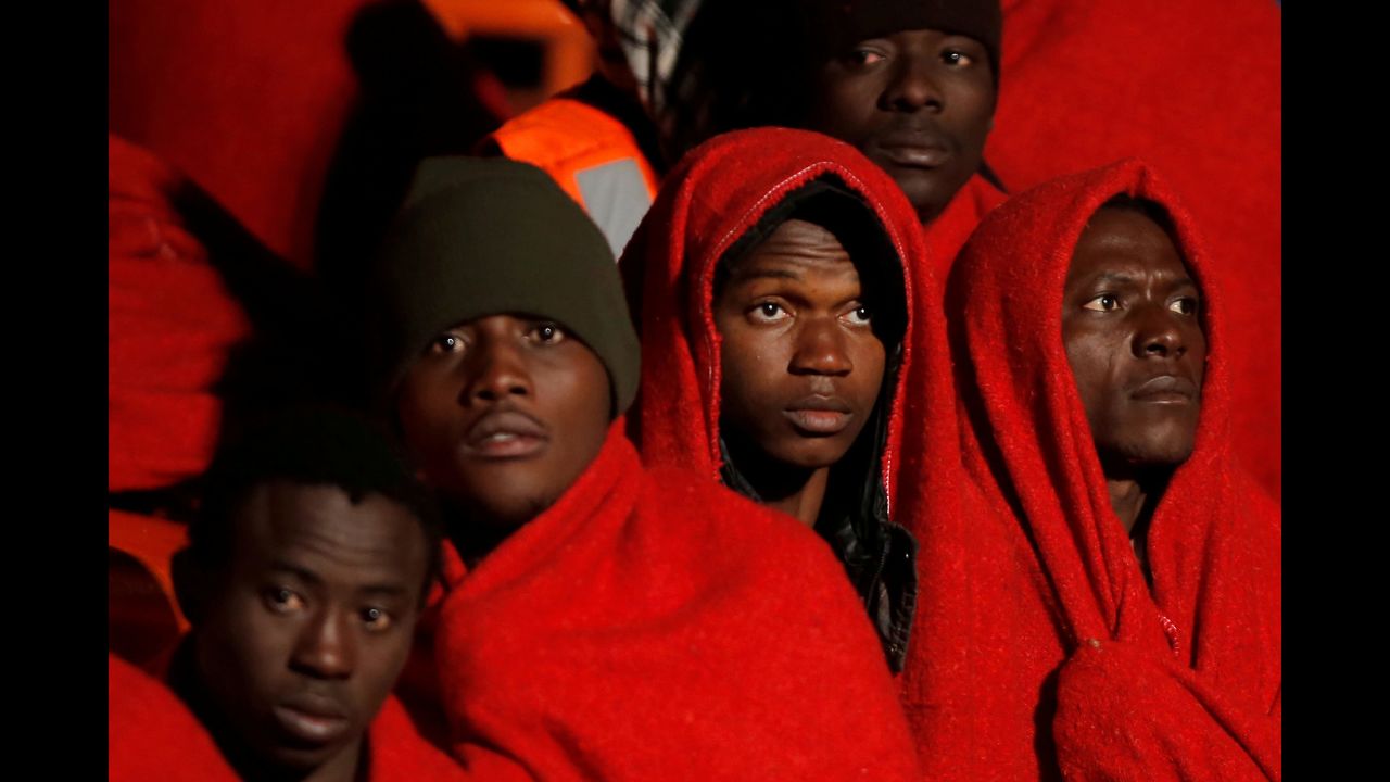 Migrants intercepted in the Mediterranean Sea arrive in Malaga, Spain in a rescue boat on December 25.