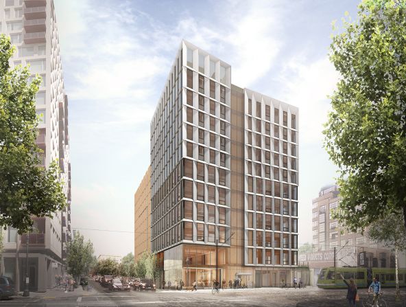This 85-foot-tall timber-framed residential structure in Portland, Oregon, is set to become the tallest wooden high-rise in the US.