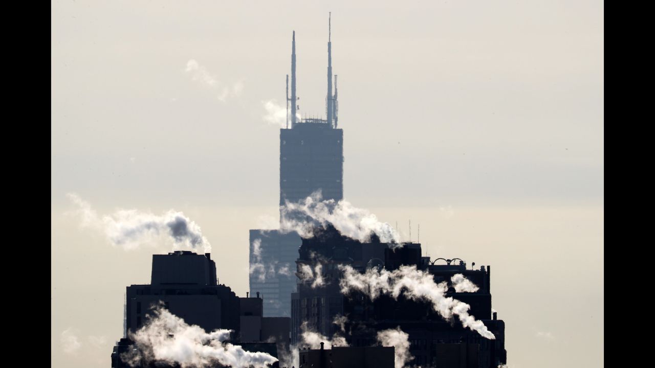 Smoke rises from Chicago skyscrapers on Tuesday, December 26.