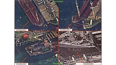The images below were taken on October 19, 2017, and they depict a recent attempt by Rye Song Gang 1 to conduct a ship-to-ship transfer, possibly of oil, in an effort to evade sanctions.