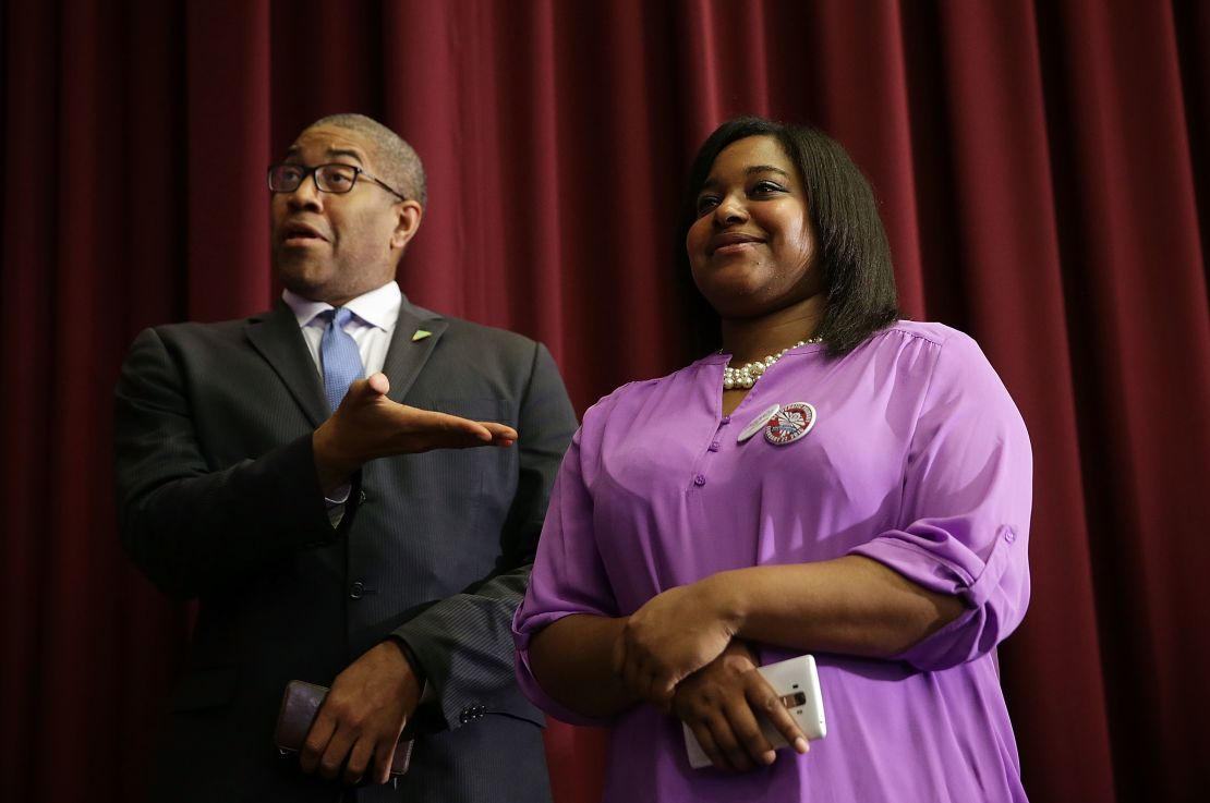 Erica Garner campaigns for Democratic presidential candidate Sen. Bernie Sanders during a campaign event at University of South Carolina on February 16, 2016.