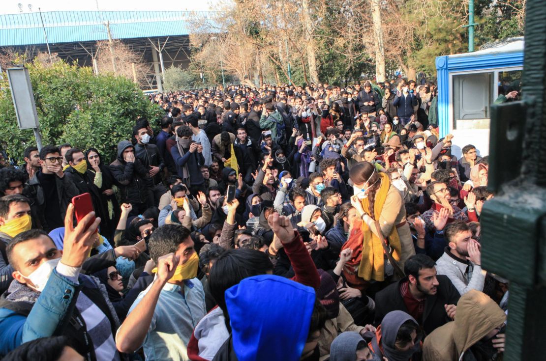 Students protest at the University of Tehran on December 30.