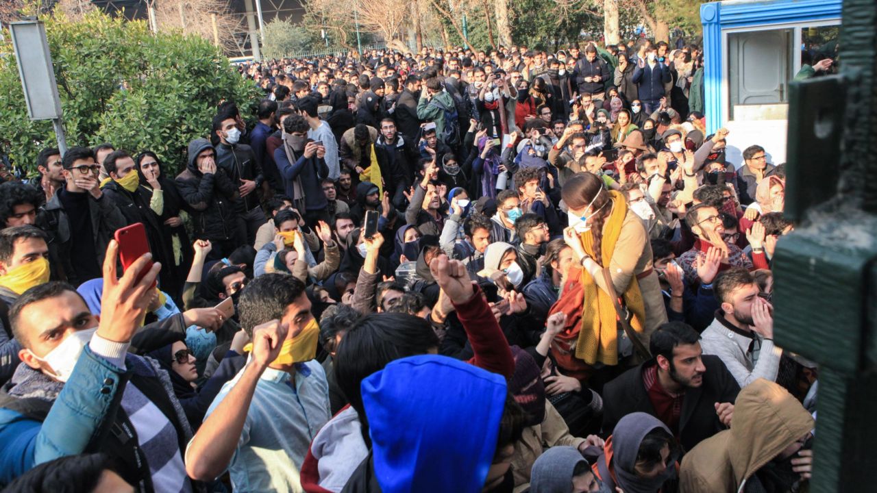 Students protest at the University of Tehran on December 30.