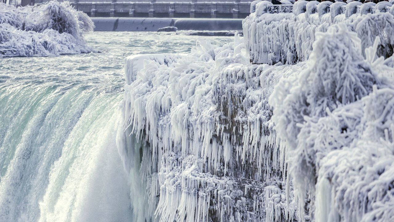 The frozen brink of the Horseshoe Falls in Niagara Falls, Ontario, is seen in this photo from December 29, 2017. 