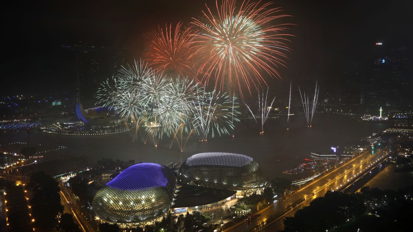 Celebrations take place in Singapore's financial district.