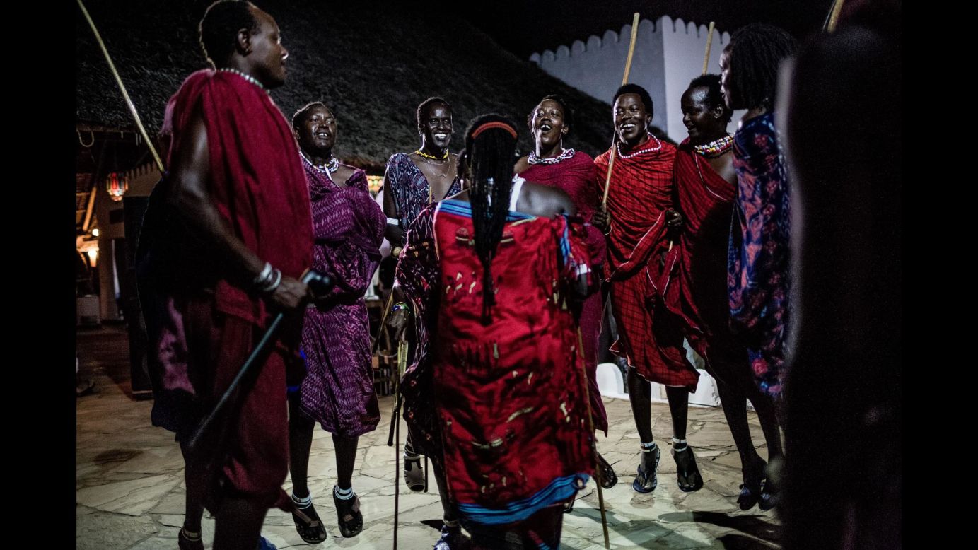 Maasai tribe members perform a traditional dance on Nungwi Beach in Zanzibar, Tanzania.
