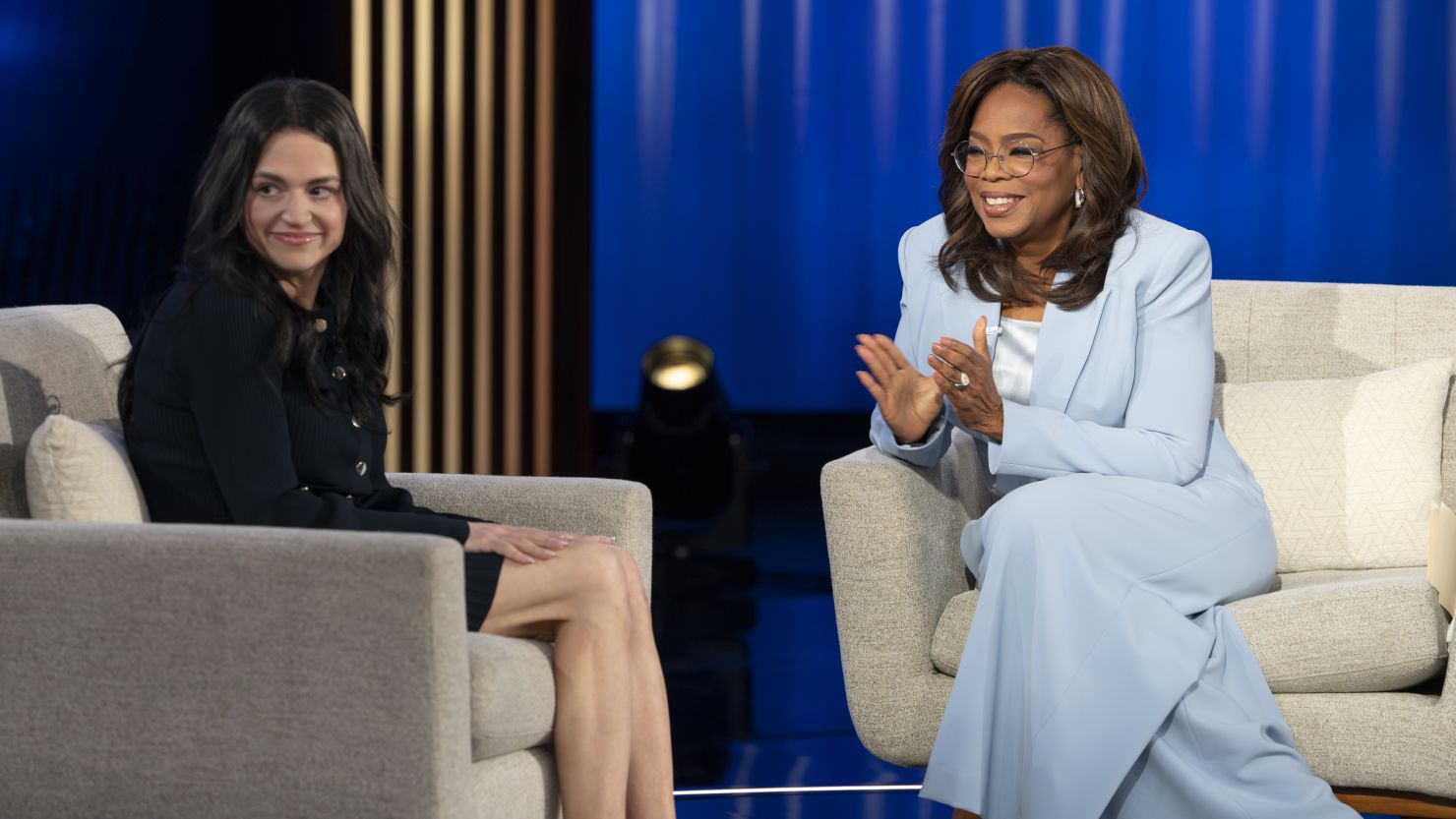 Oprah Winfrey tears up recounting her weight loss journey in