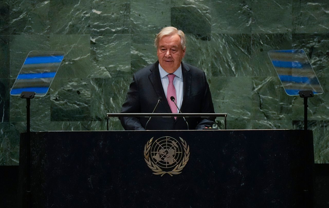 António Guterres speaks to the United Nations General Assembly during the Summit for the Future on September 22, at U.N. headquarters. 