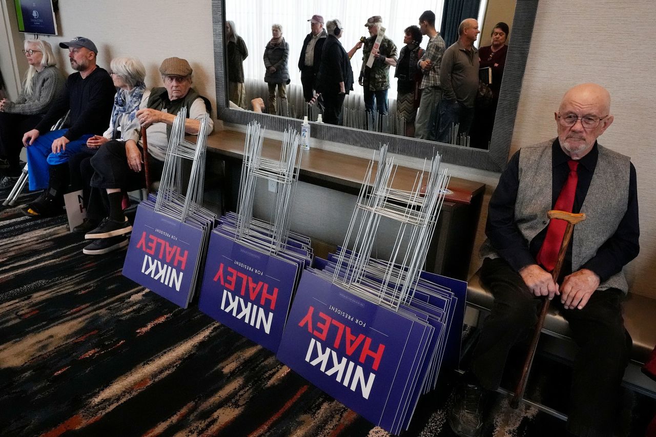 People wait to enter a campaign event for Republican presidential candidate former UN Ambassador Nikki Haley South Burlington, Vermont, on Sunday, March 3.