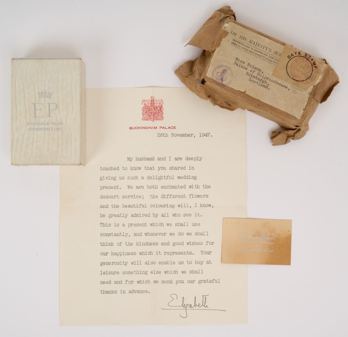 A letter from the Queen thanking Marion Polson for a wedding gift survived too.