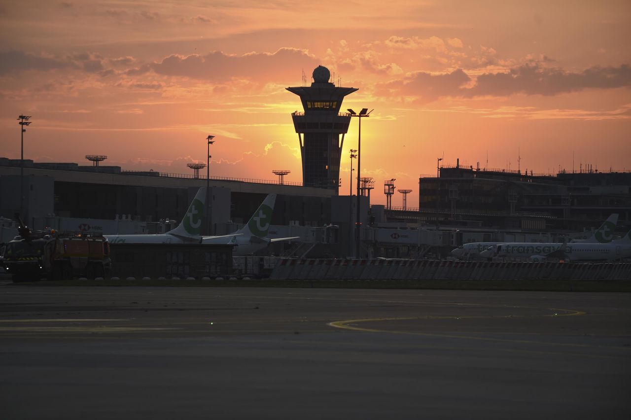 Planes are pictured at their gates prior to the first flight departure from Paris' Orly airport, as it reopened on June 26.