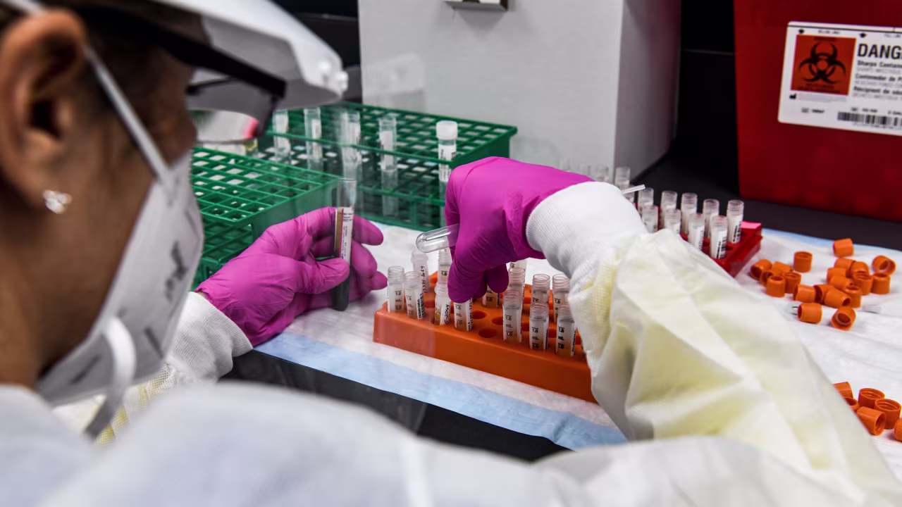 A lab technician sorts blood samples as part of a Covid-19 vaccine study in Hollywood, Florida.