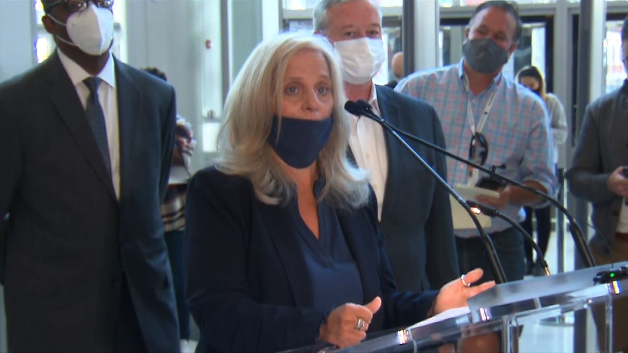 Lisa Deeley, chair of the Philadelphia City Commissioners, speaks during a press conference on November 6 in Philadelphia. 