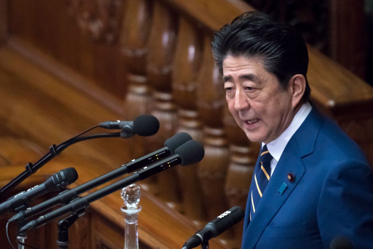 Japan's Prime Minister Shinzo Abe speaks to the lower house of the parliament on January 20, 2020 in Tokyo.