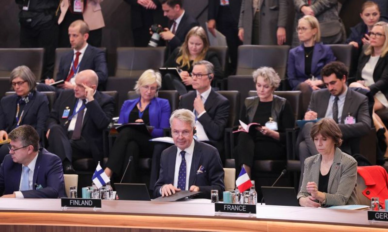 Finnish?Foreign Minister Pekka Haavisto attends the?NATO?foreign ministers'?meeting?at?NATO?headquarters in Brussels, on Tuesday, April 4.