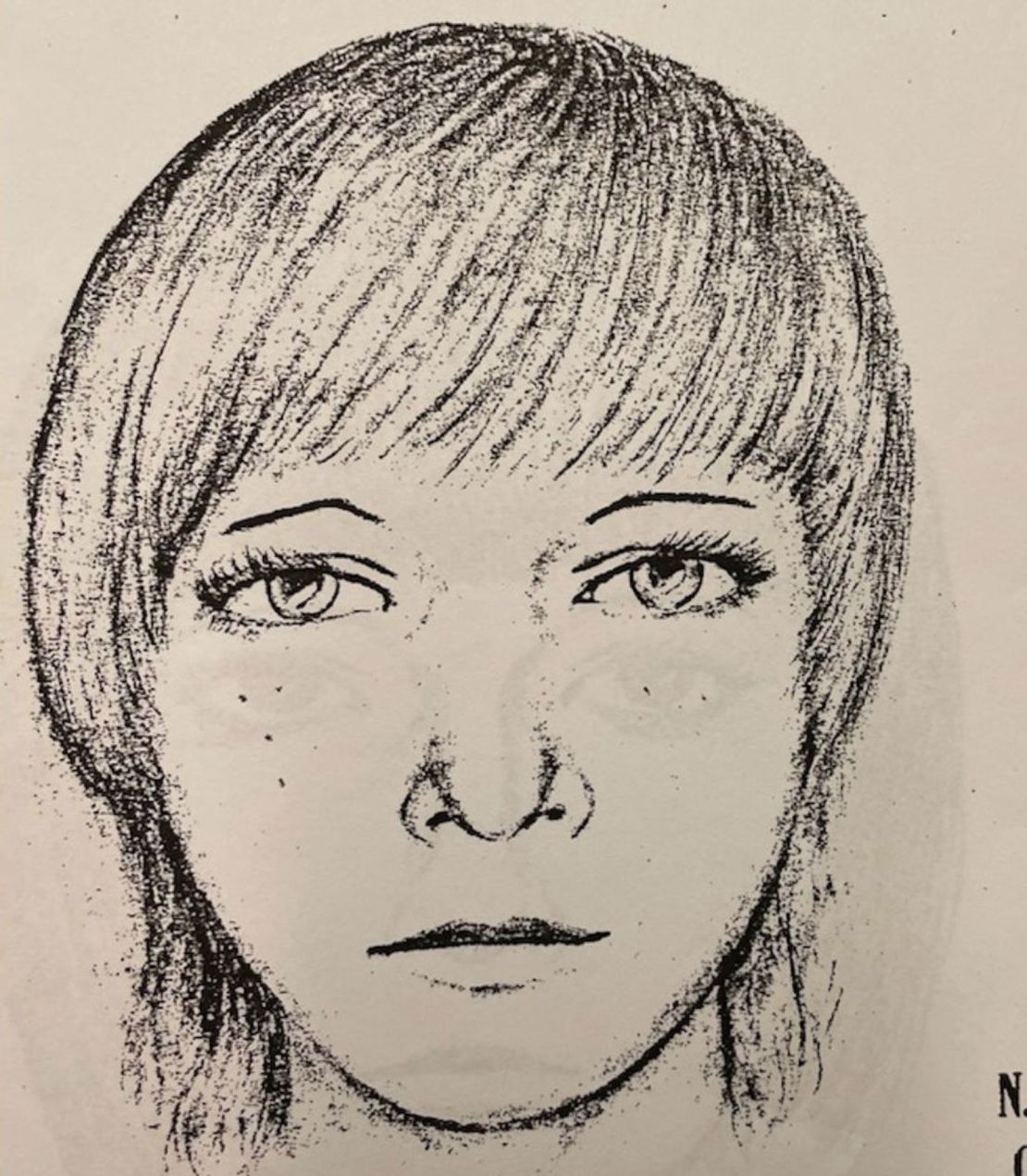 This sketch was used to help identify the murdered woman in 1974, a few years after skeletal remains of two victims were found in a shallow grave in Ledyard, Connecticut.