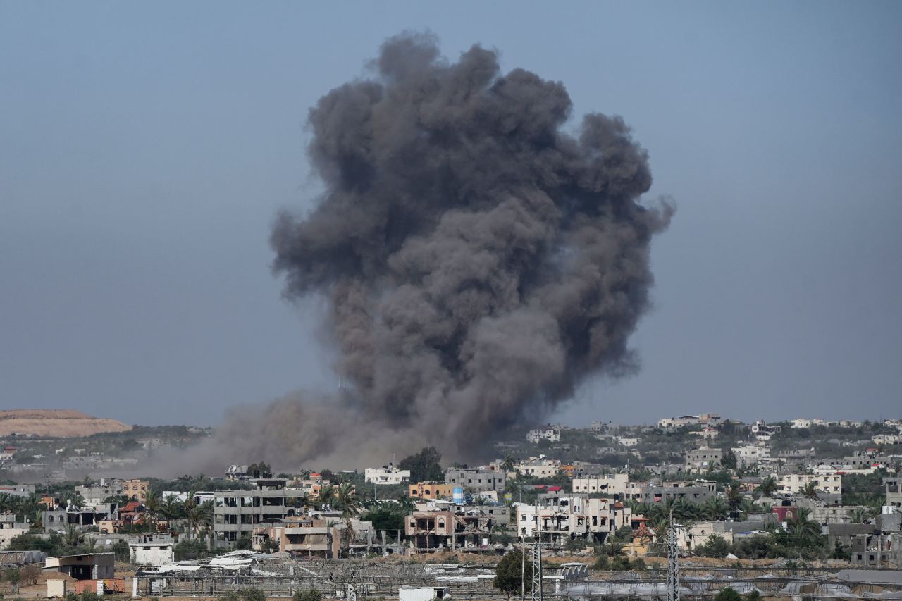 Smoke rises following an Israeli airstrike in Rafah, Gaza, on May 30. 