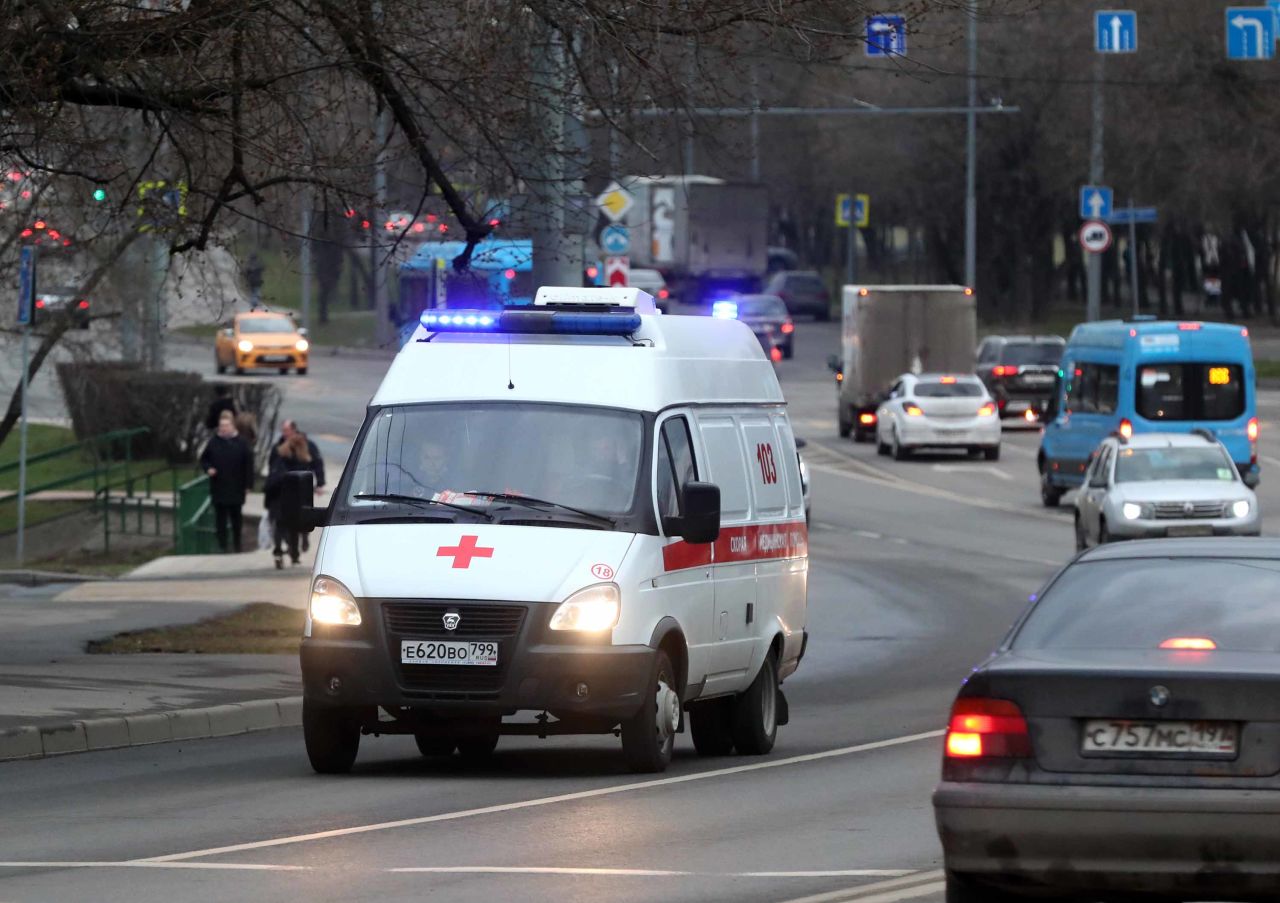 An ambulance is seen responding to an emergency in Moscow, Russia, on April 8.