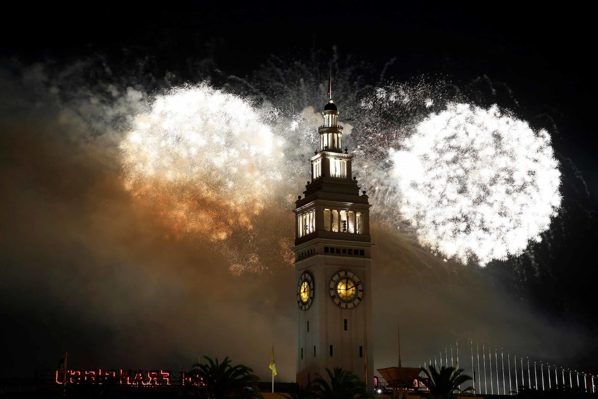 Fireworks illuminate the sky during New Year's celebrations in San Francisco on January 1.