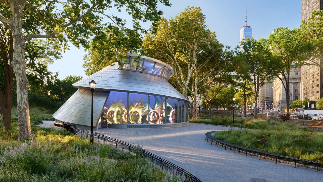 Battery Park's SeaGlass carousel is fun to ride at night, when the fish light up in neon colors.