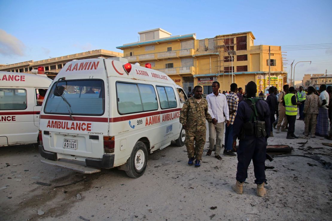Aftermath of a bombing in Mogadishu, Somalia. 