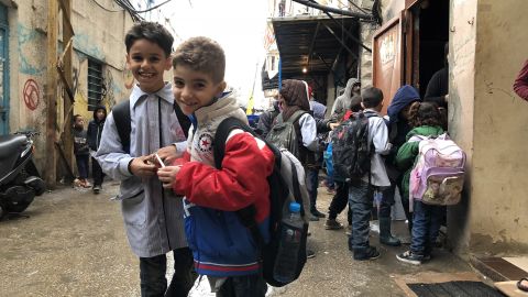 Palestinian school children leave UN-run Ramallah Elementary School at Beirut's Shatila refugee camp. 
