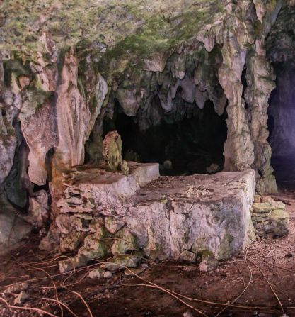 Pictured, a Mayan altar, now underwater, discovered by the team in a cenote. These altars were used to make offerings to the Mayan rain god, Chaac.