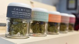 Marijuana for a calming effect is for sale at the Higher Path medical marijuana dispensary in the Sherman Oaks area of Los Angeles, California, December 27, 2017.
At the stroke of midnight on January 1, pot lovers in California may raise a joint, instead of a glass of champagne. America's wealthiest state is legalizing the growth, sale and consumption of recreational marijuana, opening the door to the world's biggest market. / AFP PHOTO / Robyn Beck        (Photo credit should read ROBYN BECK/AFP/Getty Images)