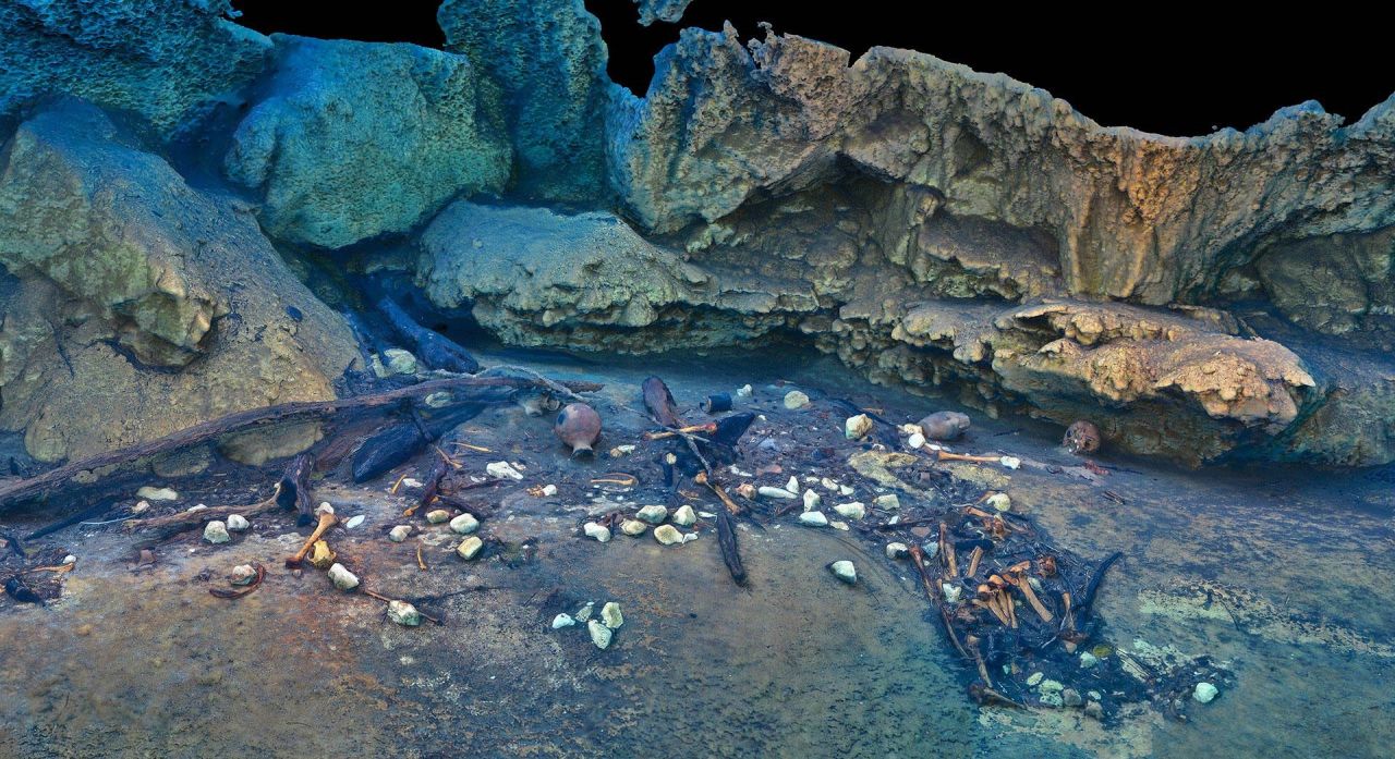 A 3D reproduction of offerings found underwater in the Holtun cenote. Supported by the National Geographic Society, The Digital Preservation Project is developing technologies for high-resolution in-situ scanning.