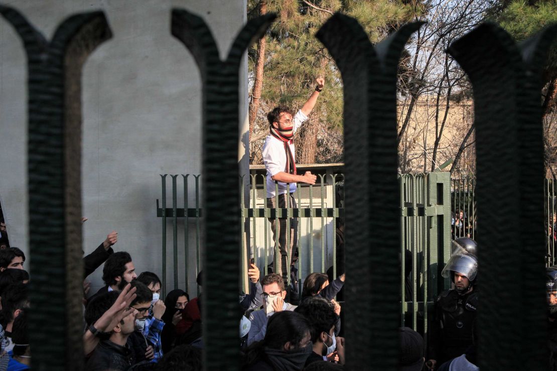 People gather to protest in Tehran on December 30.