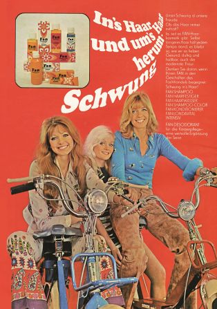 More than 2,000 items from East Germany tell the story of a vanished country in Taschen's "The East German Handbook." It includes objects selected from the vast collection of Los Angeles' Wende Museum.<br /><br />Picutred here: A fan advertisement from 1973 that reads: "Swing In and Around the Hair." 