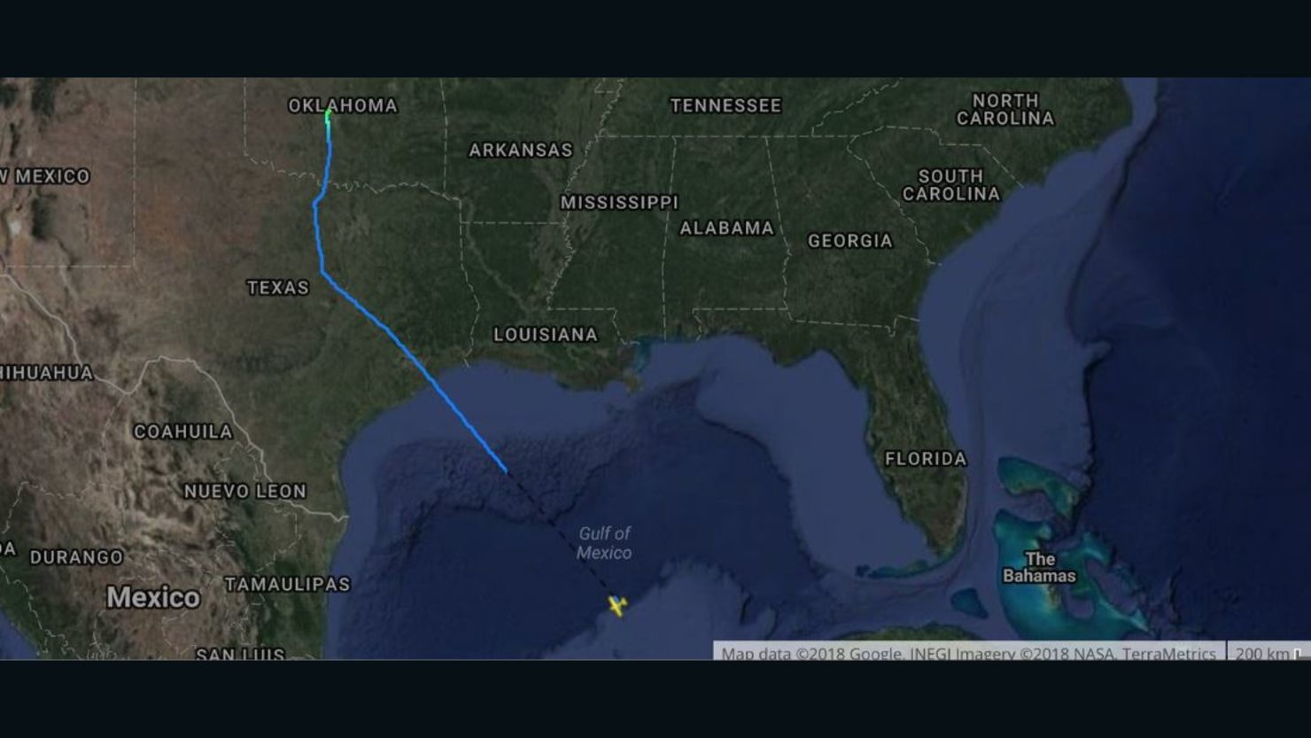 A screengrab of the plane's flight path.
