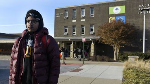 Matthew Cunningham, 18, a senior at Baltimore Polytechnic Institute, talks about the cold temperatures.
