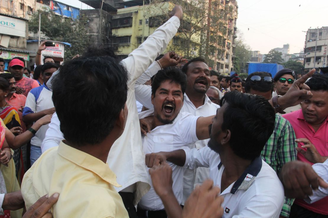Protests breakout in the Thane region of Maharashtra near Mumbai.
