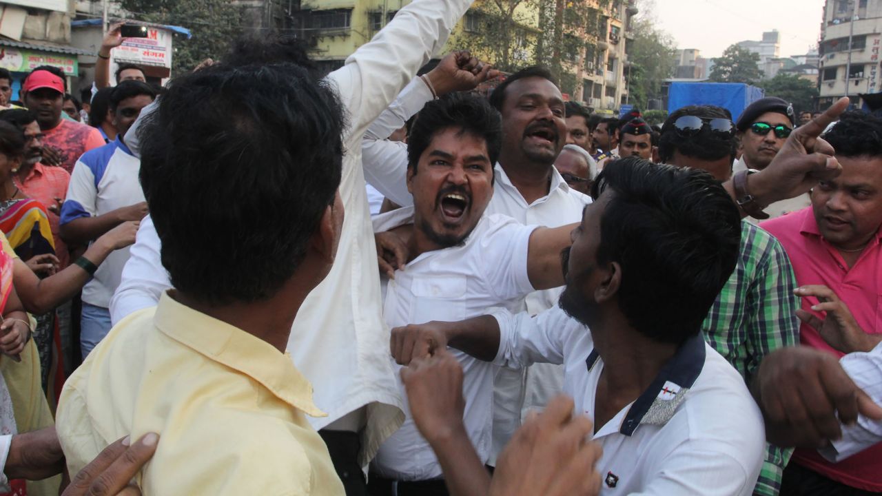 Protests breakout in the Thane region of Maharashtra near Mumbai.