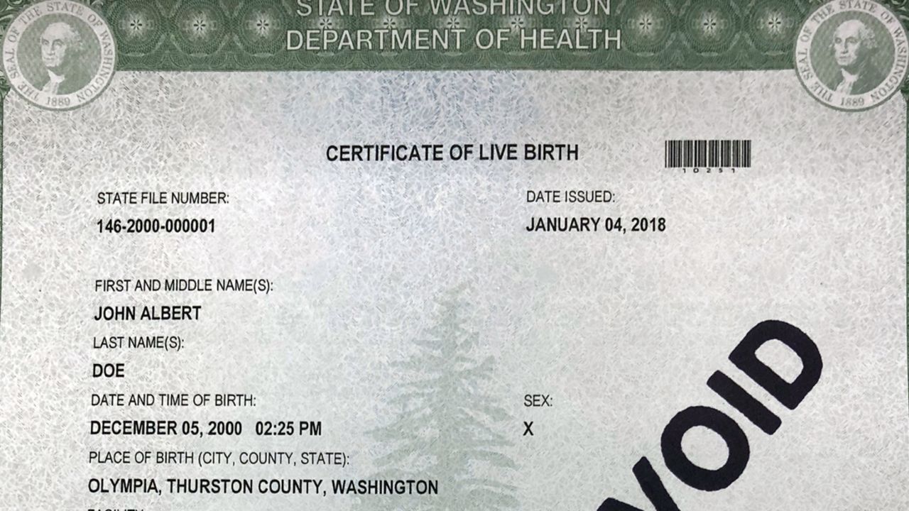 'X' will soon be a gender marker option on Washington state birth certificates.