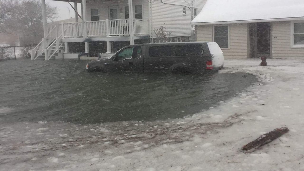 Water filled the streets of Hull, on the coast of Massachusetts.