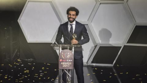 Egypt and Liverpool striker Mohammed Salah speaks during a press conference after the CAF awards at the Accra International Press Conference in Accra after winning the African Footballer of the Year award.  