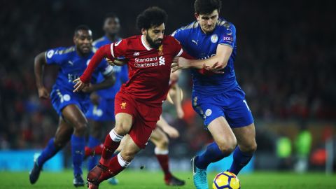 Mohamed Salah in action for Liverpool against Leicester City in December.