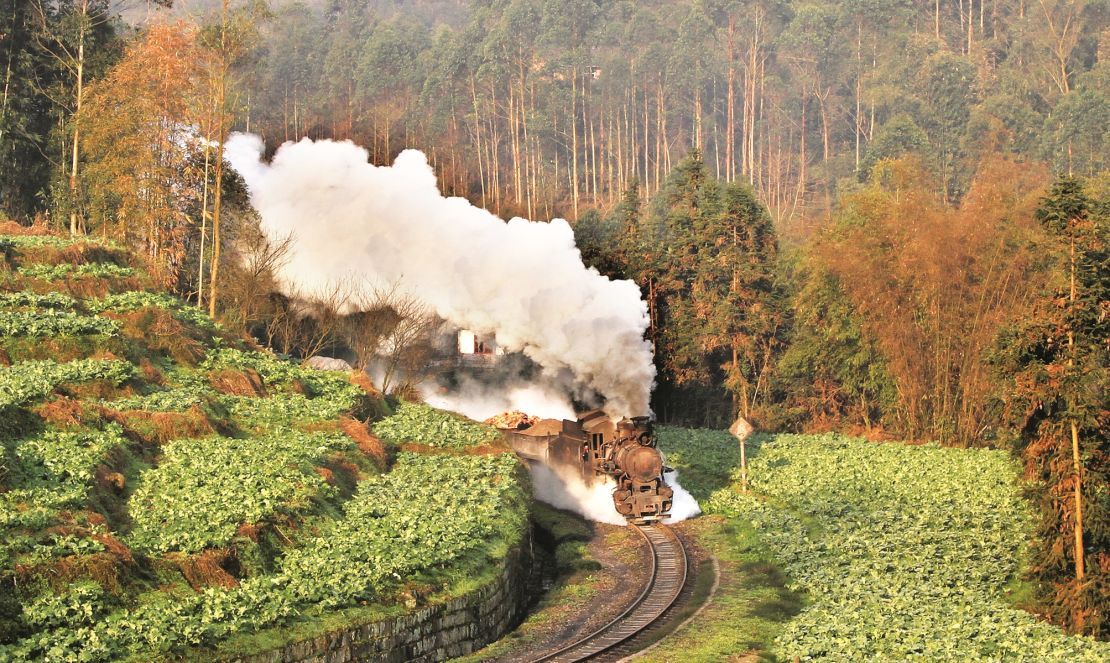 There are fewer and fewer steam trains in China. Kitching took this 2017 photograph of one of the country's last remaining steam locomotives, on the Shibanxi line.