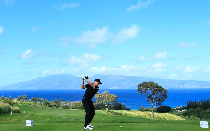 <strong>Wide open:</strong> Jonas Blixt tees off on the seventh on the Plantation Course at Kapalua Golf Club, Lahaina, Maui. The first event of the year on the PGA Tour was  the Sentry Tournament of Champions.