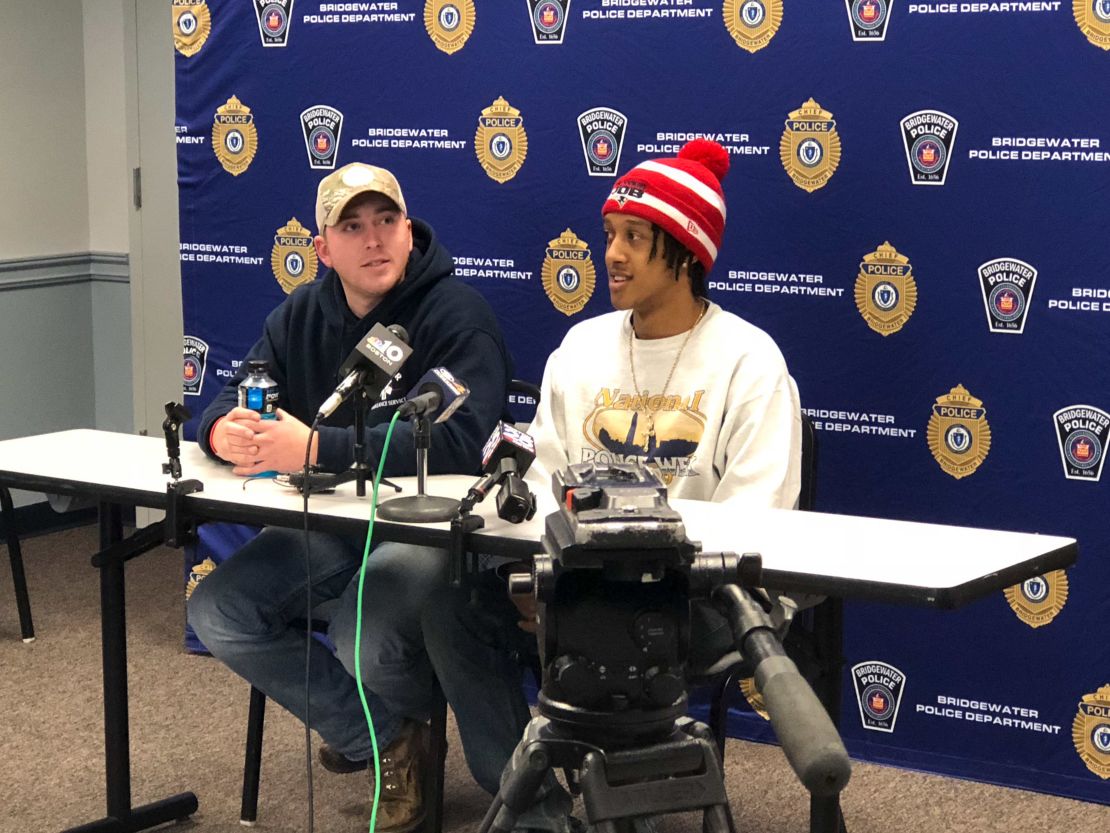 Ryan Saba (left) and Ray Armstead spoke to the media Friday about their winter storm heroism.