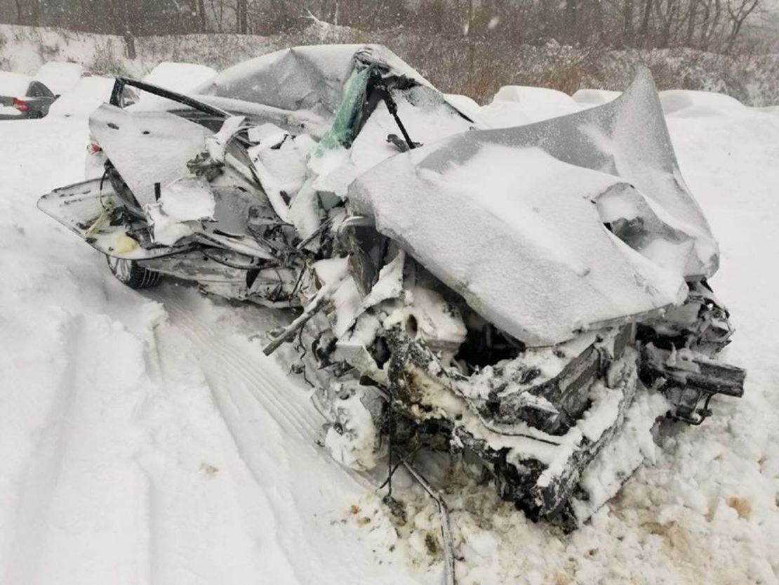 The vehicle struck by an MBTA commuter rail train was crushed in Bridgewater, Massachusetts.