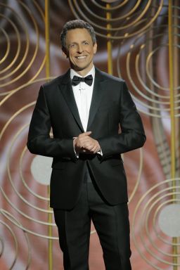 Seth Meyers landed laughs as host of the Golden Globe Awards.
