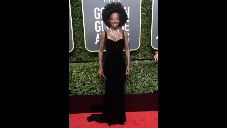 Viola Davis attends the 75th annual Golden Globe Awards on Sunday, January 7. Many celebrities <a href="index.php?page=&url=http%3A%2F%2Fwww.cnn.com%2F2018%2F01%2F05%2Fentertainment%2Fgolden-globes-2018-black-dress-explainer%2Findex.html" target="_blank">were wearing black</a> on the red carpet to raise awareness of gender and racial inequality. 