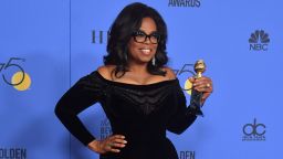 Actress and TV talk show host Oprah Winfrey poses with the Cecil B. DeMille Award during the 75th Golden Globe Awards on January 7, 2018, in Beverly Hills, California. / AFP PHOTO / Frederic J. BROWN        (Photo credit should read FREDERIC J. BROWN/AFP/Getty Images)