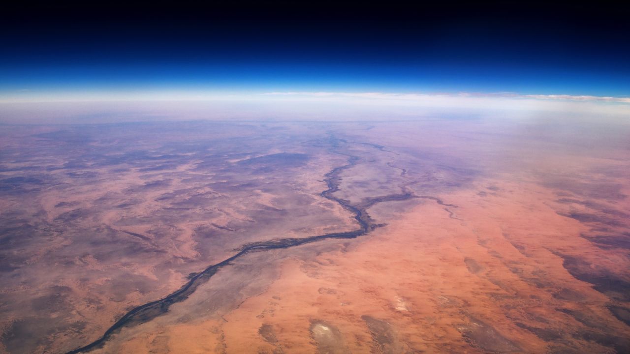 <strong>Diverse landscapes</strong>: Van Heijst's current job takes him around the world in a 747 airplane -- and offers a diverse range of spectacular photo opportunities. "We're flying to all the corners of the world and we fly over all the oceans and all the deserts," the pilot says. <em>Pictured here: Saharan landscape and the Nile.</em>