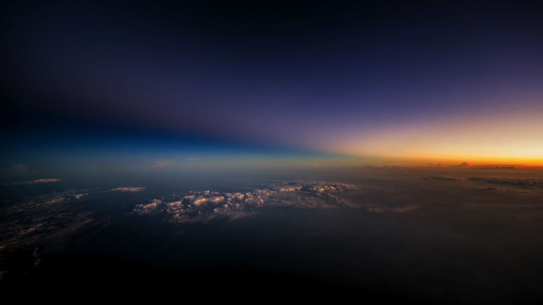 <strong>Spectacular views: </strong>During particular stunning Aurora displays, van Heijst says pilots will dim the cockpit lights to enjoy the view. <em>Pictured here: Sunset and shadow.</em>