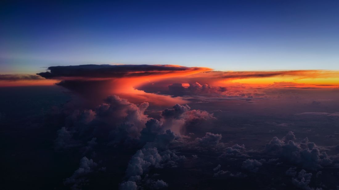 <strong>Working hard:</strong> For pilots and photographers, van Heijst has one message: "If you want to achieve anything in life you always have to work hard, it's super cliché but it's true," he says. <em>Pictured here: Sunrise and thunderstorms over Texas.</em>